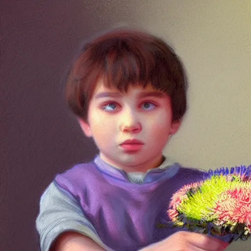 Image similar to a young boy is holding a bouquet of flowers, a pastel by bourgeois, pixabay, art & language, stockphoto, ilya kuvshinov, vray