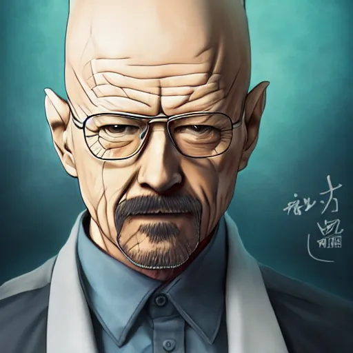 Image similar to anime portrait of walter white as an anime cat girl waifu by Stanley Artgerm Lau, WLOP, Rossdraws, James Jean, Andrei Riabovitchev, Marc Simonetti, and Sakimichan, trending on artstation