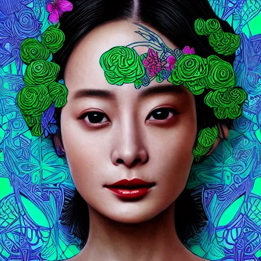 Prompt: the portrait of an unbelievably beautiful, elegant, and sophicated young kim tae hee partially made of broccoli, an ultrafine detailed illustration by james jean, intricate linework, bright colors, final fantasy, behance contest winner, vanitas, angular, altermodern, unreal engine 5 highly rendered, global illumination, radiant light, detailed and intricate environment