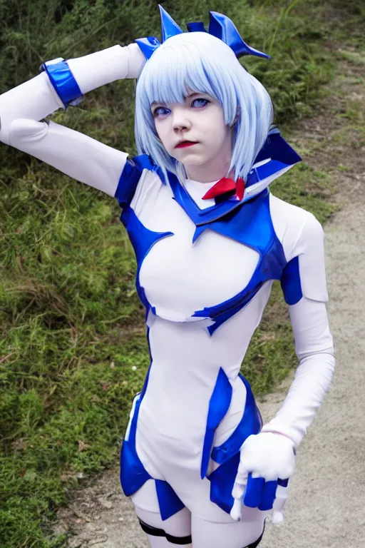 Prompt: Cosplay photography of Anya Taylor Joy as Rei Ayanami from Neon Genesis Evangelion