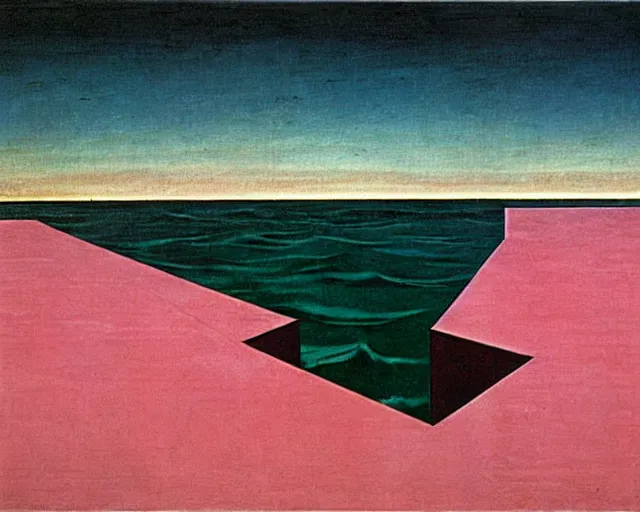 Image similar to deep sea trench, pink horizon by Giorgio de Chirico