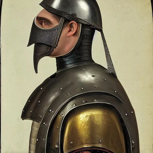 Prompt: portrait of a Man with a large moustache dressed in medieval armour. detailed, Realistic.