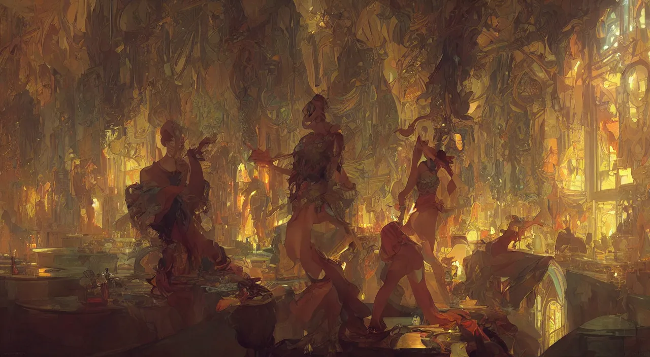 Image similar to bazaar zouk place sky shine digital painting, artstation, concept art, sharp focus, illustration, cinematic lighting, art by artgerm and greg rutkowski and alphonse mucha