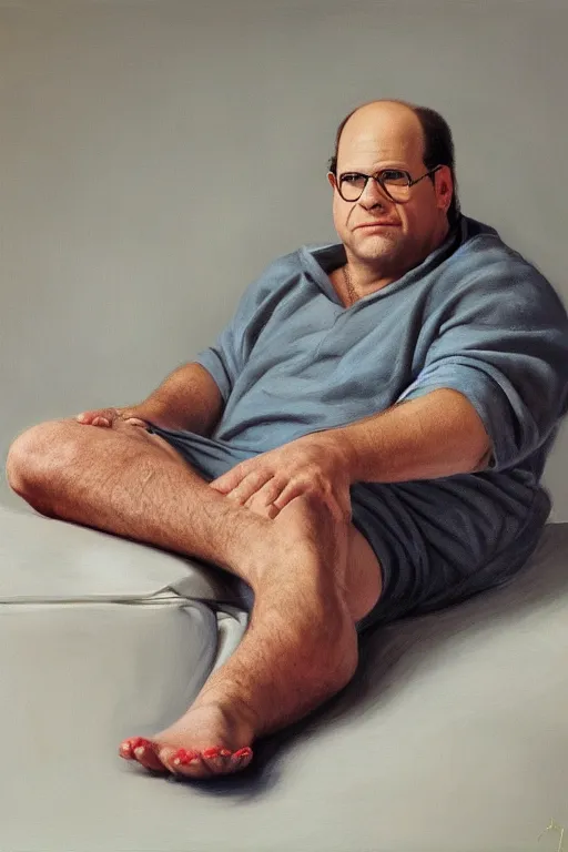 Image similar to george costanza being stunning his toe, oil on canvas, intricate, portrait, 8 k highly professionally detailed, hdr, cgsociety