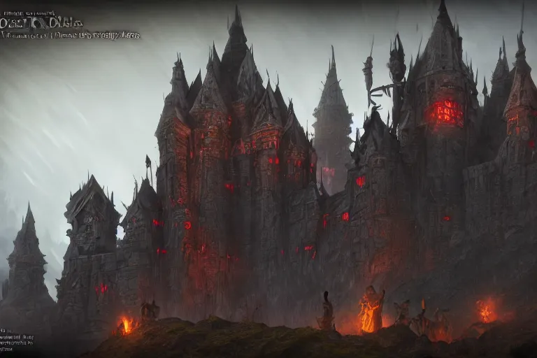 Image similar to big evil castle - city rock dark shadow elves, might and magic heroes vii, dark fantasy, shadows, artstation trending, unreal engine 5, red