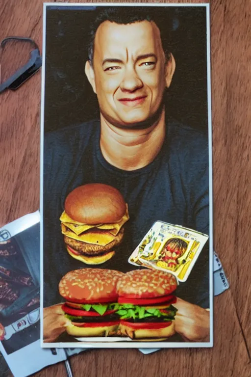 Image similar to tom hanks grilling burgers tarot card, turbografx