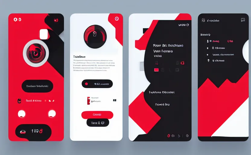 Prompt: futuristic ui, red tones, black tones, white tones, lines and shapes, 3d render