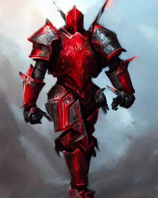 Prompt: knight armored in red, fantasy art, trending on artstation