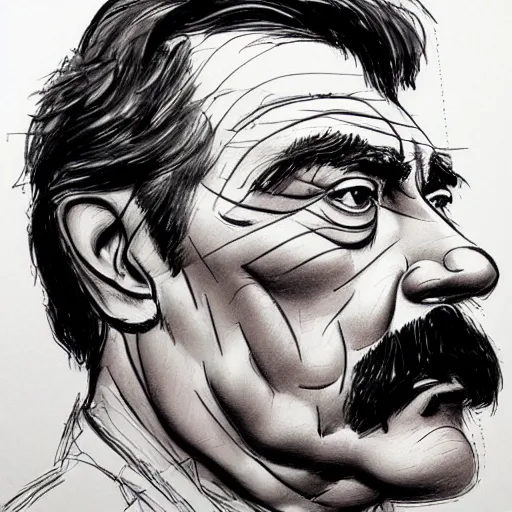 Image similar to a realistic yet scraggly portrait sketch of the side profile of a stern and sophisticated tom selleck, trending on artstation, intricate details, in the style of frank auerbach, in the style of sergio aragones, in the style of martin ansin, in the style of david aja, in the style of mattias adolfsson