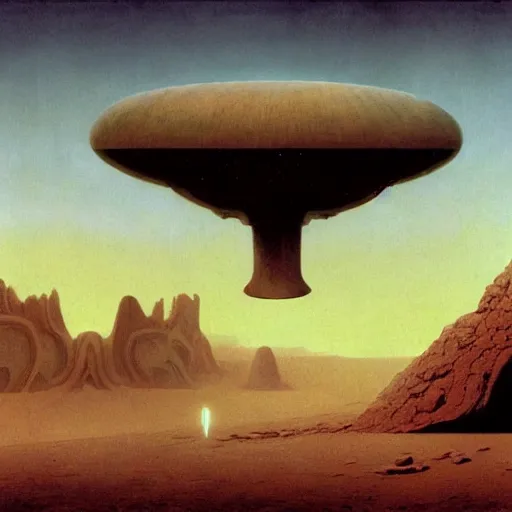 Prompt: a ufo crashing in the desert, beksinski, wayne barlowe, symmetrical, surreal, magic surrealism, very coherent symmetrical artwork, cinematic, hyper realism, high detail, octane render, 8 k