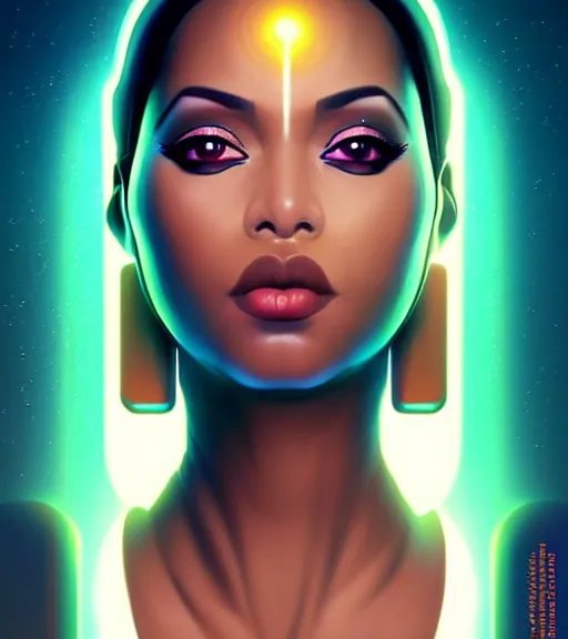 Image similar to symmetry!! egyptian princess of technology, solid cube of light, hard edges, product render retro - futuristic poster scifi, lasers and neon circuits, brown skin gorgeous egyptian princess, intricate, elegant, highly detailed, digital painting, artstation, concept art, smooth, sharp focus, illustration, dreamlike, art by artgerm