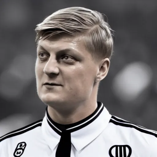 Image similar to toni kroos wearing a nazi uniform, black and white