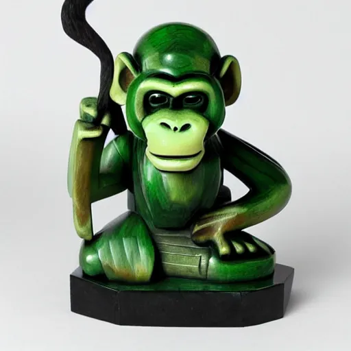 Prompt: monkey samurai carved from onyx and emerald ; by appgamekit and deviant art and james rutkowsky.