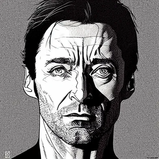 Prompt: “ hugh jackman retro minimalist portrait by jean giraud, moebius starwatcher, color comic, 8 k ”