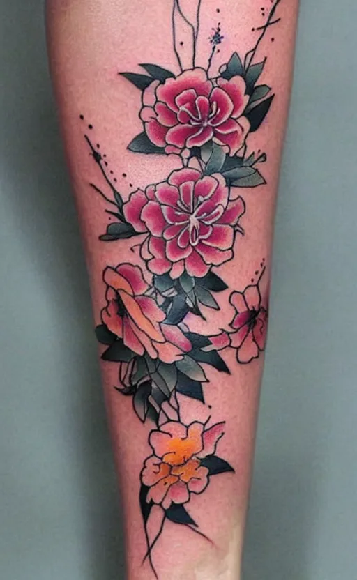 Prompt: flowers as fireworks irezumi tattoos 9