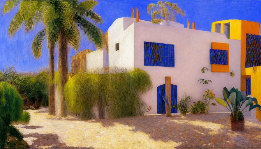 Prompt: a 1 9 9 8 southern spain house designed by arthur bispo do rosario, jules bastien - lepage, tarsila do amaral, frank weston and gustave baumann, trending on artstation, mediterranean, star, sharp focus, colorful refracted sparkles and lines, soft light, 8 k 4 k