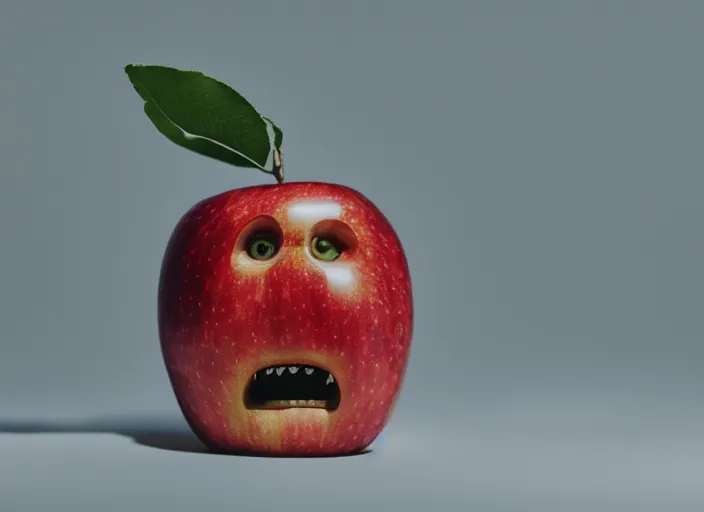 Image similar to photo still of an apple with human teeth, 8 k, studio lighting, 8 5 mm f 1. 8