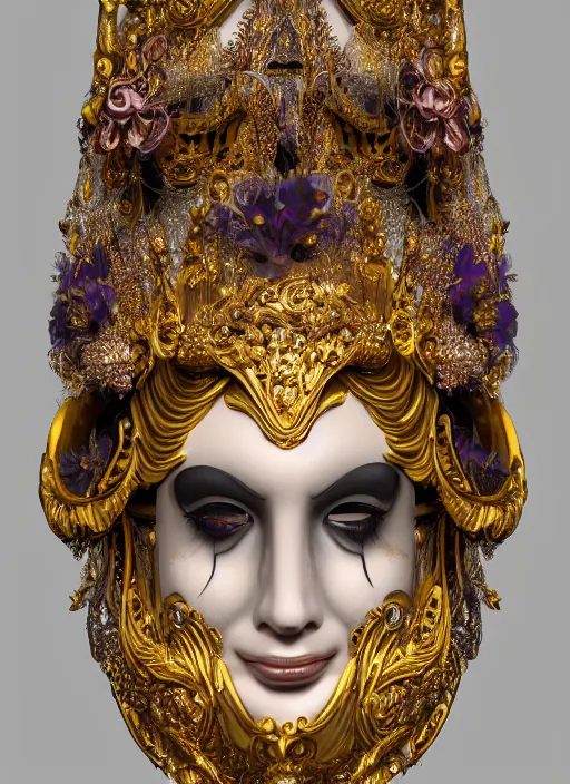 Image similar to closeup of a beautiful woman in an ornate Venice Carnival Mask, perfect face and perfect proportions, 8K, octane render, 8K,