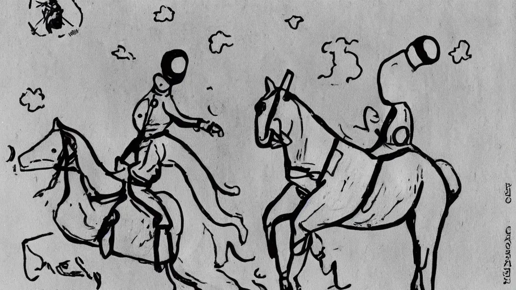 Prompt: a horse riding an astronaut, art by tove jansson