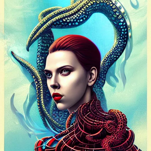 Prompt: underwater naga bioshock portrait of scarlett johansson, octopus, Pixar style, by Tristan Eaton Stanley Artgerm and Tom Bagshaw.