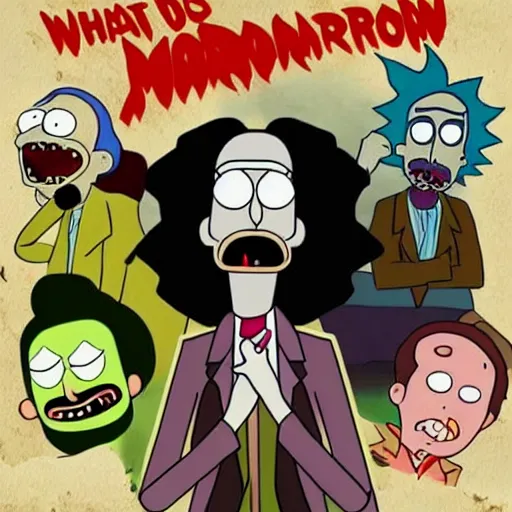 Prompt: what we do in the shadows in the style of Rick and morty