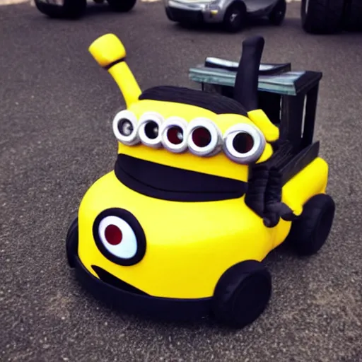 Image similar to minion driving a monster truck,