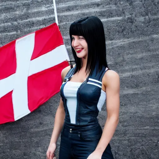 Image similar to Tifa Lockhart from Final Fantasy VII Remake (2020) laughing with the Italian flag in the background