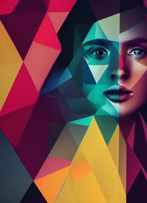 Prompt: a future woman face as colorful geometric patterns, intricate, volumetric dramatic light, dark black background, sharp focus, highly realistic, octane render