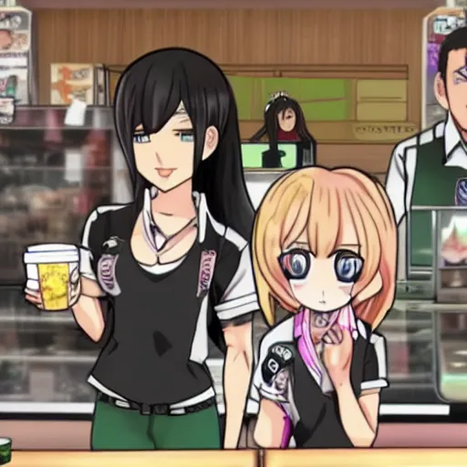 Image similar to Megan fox at Starbucks in Danganronpa anime