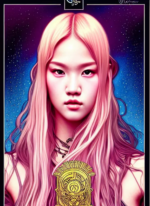 Image similar to jossi of blackpink, king, tarot card, highly detailed, digital painting, smooth, sharp focus, illustration, ultra realistic, 8 k, art by artgerm and alphonse mucha