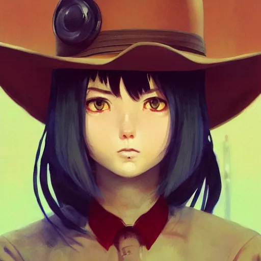 Image similar to A cowboy cat with big and cute eyes, fine-face, realistic shaded perfect face, fine details. realistic shaded lighting poster by Ilya Kuvshinov katsuhiro otomo ghost-in-the-shell, magali villeneuve, artgerm, Jeremy Lipkin and Michael Garmash, Rob Rey and Kentarõ Miura style, trending on art station