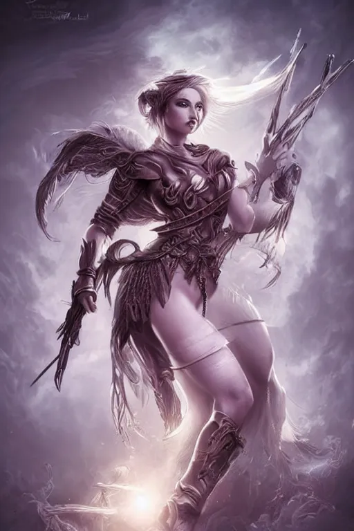 Image similar to Ethereal female warrior, intricate detail, ornate, conceptual art, soft light, dynamic, art by artgerm