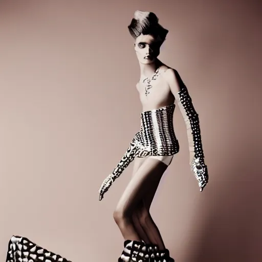 Prompt: fashion editorial showtime balenciaga couture, full body