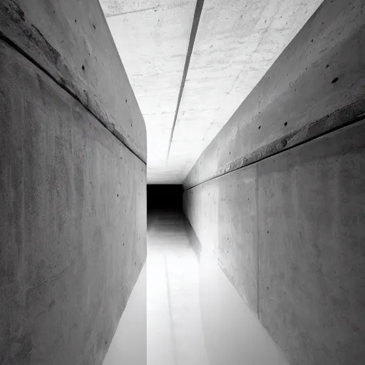 Image similar to underground concrete structure, minimalist architecture, surreal, liminal space, angled walls, high ceiling, flooded,