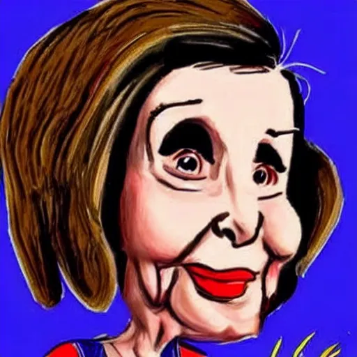 Prompt: a portrait of nancy pelosi drawn in the style of peanuts