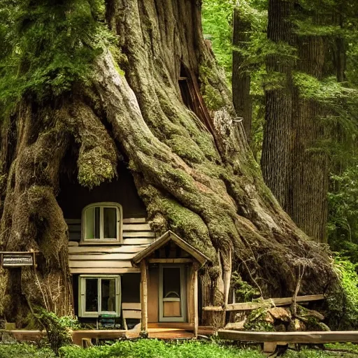Image similar to cozy cottage inside a giant tree