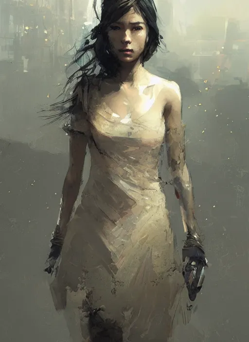 Image similar to female geshia girl, beautiful face, rule of thirds, intricate outfit, spotlight, digital painting, by greg rutkowski, by jeremy mann,