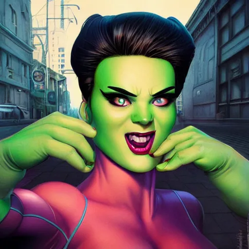 Image similar to lofi shehulk selfie, Pixar style, by Tristan Eaton Stanley Artgerm and Tom Bagshaw.