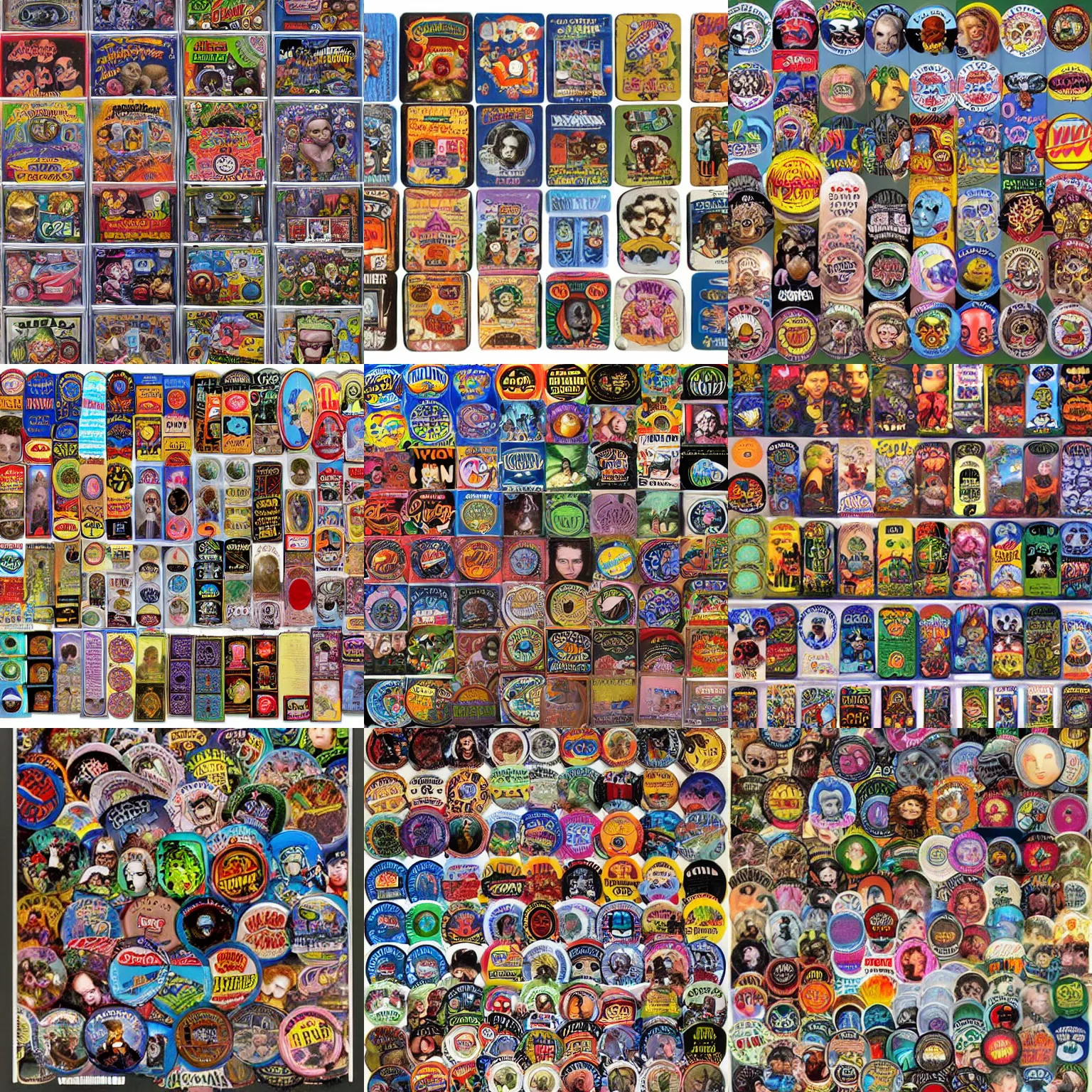 Prompt: an extensive collection of pogs and other 9 0 s collectables, lowbrow, matte painting, highly detailed, in the style of mark ryden