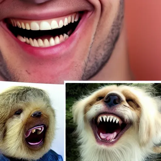 Prompt: a big smile with hairy teeth