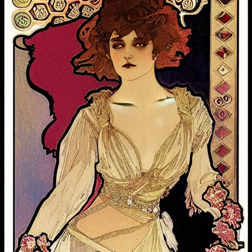 Image similar to cigarette in woman's hand painting by mucha