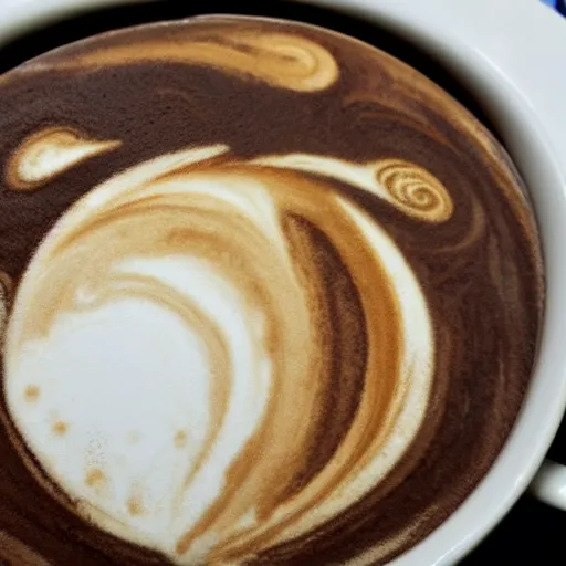 Prompt: close up photo of latte art, depicting the planet Jupiter