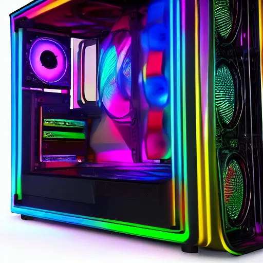 Image similar to beautiful rgb gaming pc with rtx gpu, ultra detail, octane render