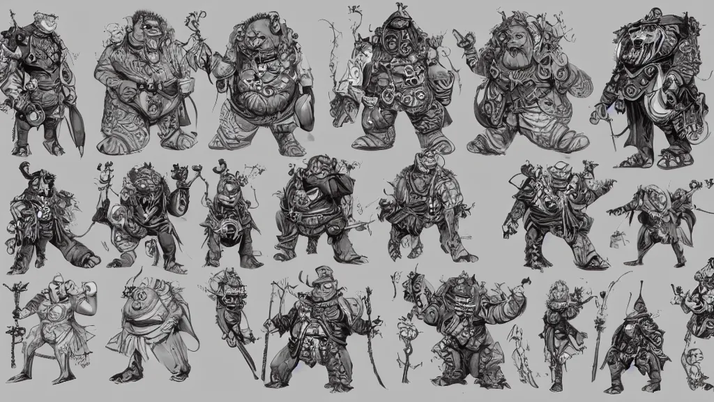 Prompt: a steampunk fantasy ogre character design sheet, trending on artstation