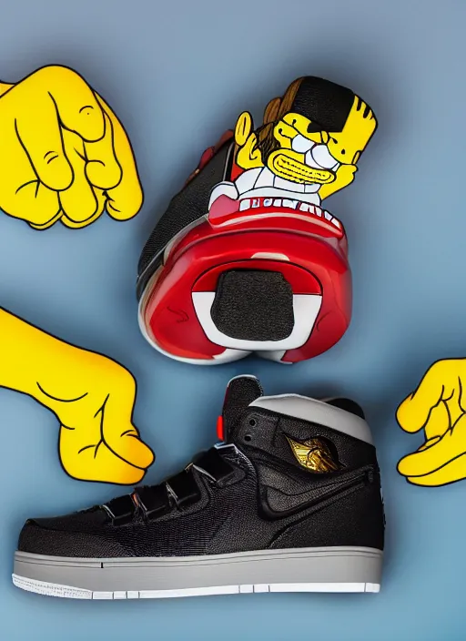 Image similar to hyperrealistic and heavy detailed product photo jordan shoe of homer simpsons, in front of white back drop, whole shoe is in picture, leica sl 2 5 0 mm, vivid color, high quality, high textured, real life,