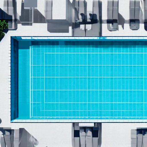 Prompt: a very large empty pool, liminal space, white and blue, horizontally symmetrical, nocturnal, octane render, sharp focus