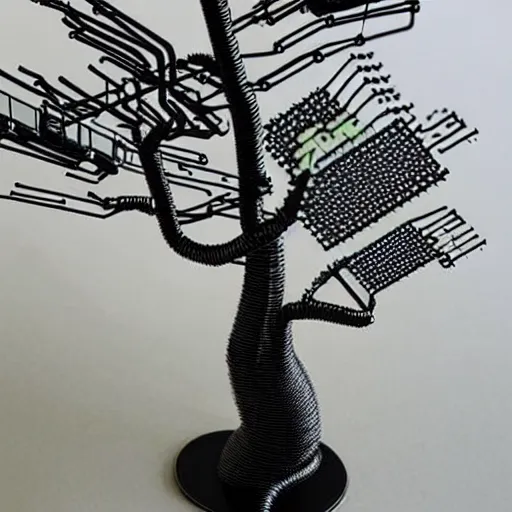 Image similar to a machine that makes wire trees automatically, intricate, highly detailed, photorealistic, sleek, automated