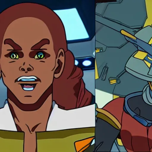 Prompt: rupaul in GUNDAM fighting giant aliens, sci-fi, fantasy