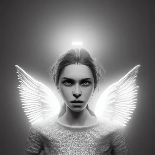 Image similar to portrait art of female angel, art by alessio albi 8 k ultra realistic, angel wings, lens flare, atmosphere, glow, detailed, intricate, full of colour, led lighting, trending on artstation, 4 k, hyperrealistic, focused, extreme details, unreal engine 5, masterpiece