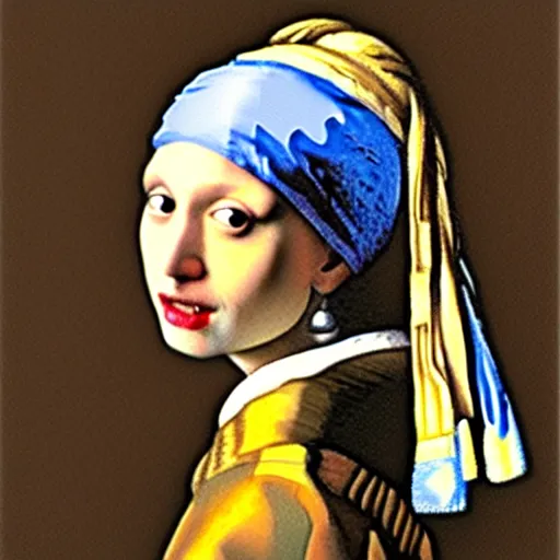 Image similar to aoc with a pearl earring, painting by vermeer